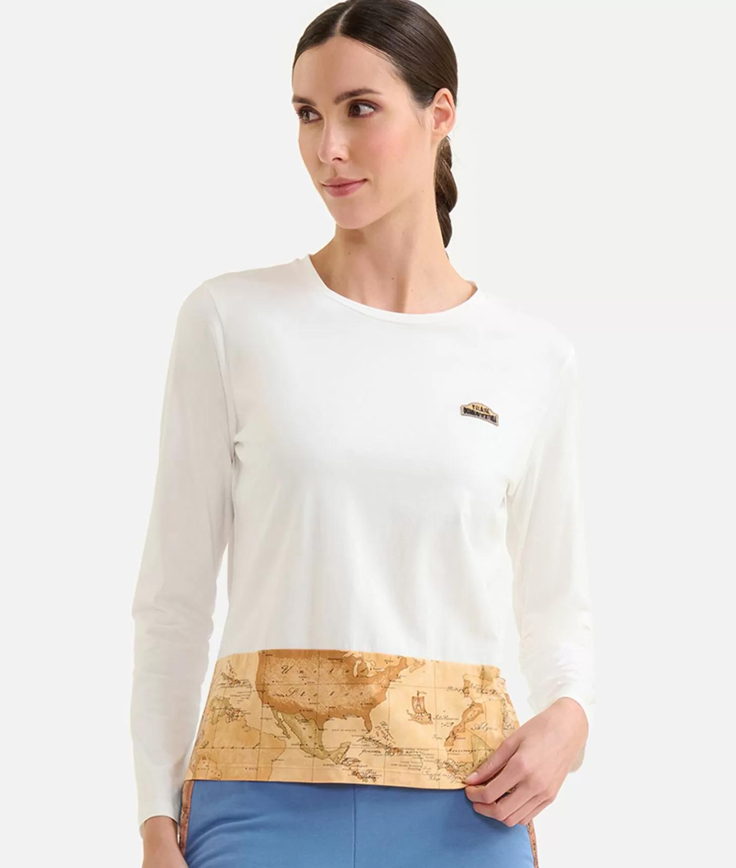Alviero martini 1a classe T-shirt a maniche lunghe in jersey di cotone stretch con fondo Geo Classic Gesso Black Friday Prezzi