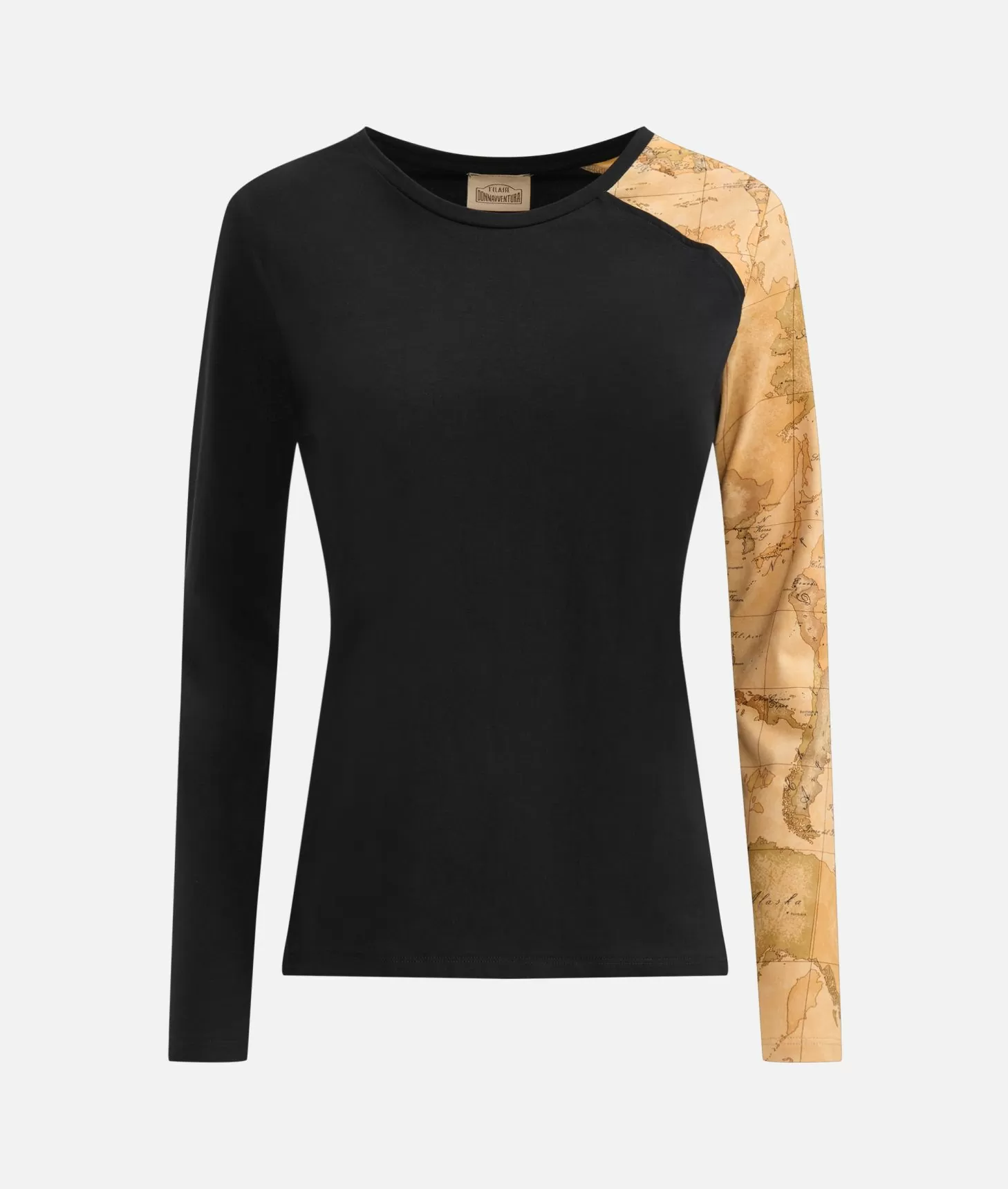 Alviero martini 1a classe T-shirt in jersey di cotone stretch con manica Geo Classic Nera In vendita