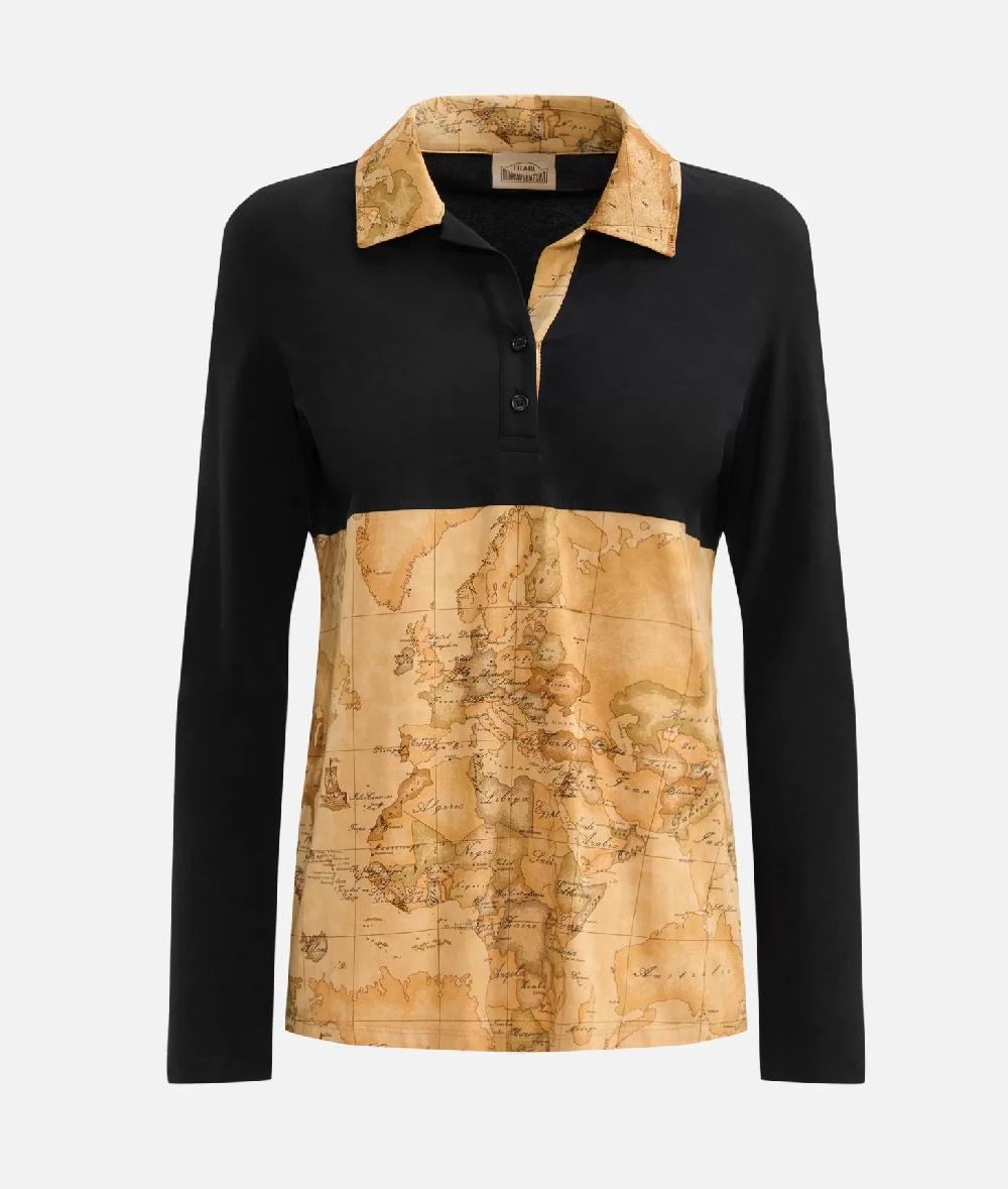 Alviero martini 1a classe Polo bimaterica a maniche lunghe in jersey di cotone stretch Nera Duty-free