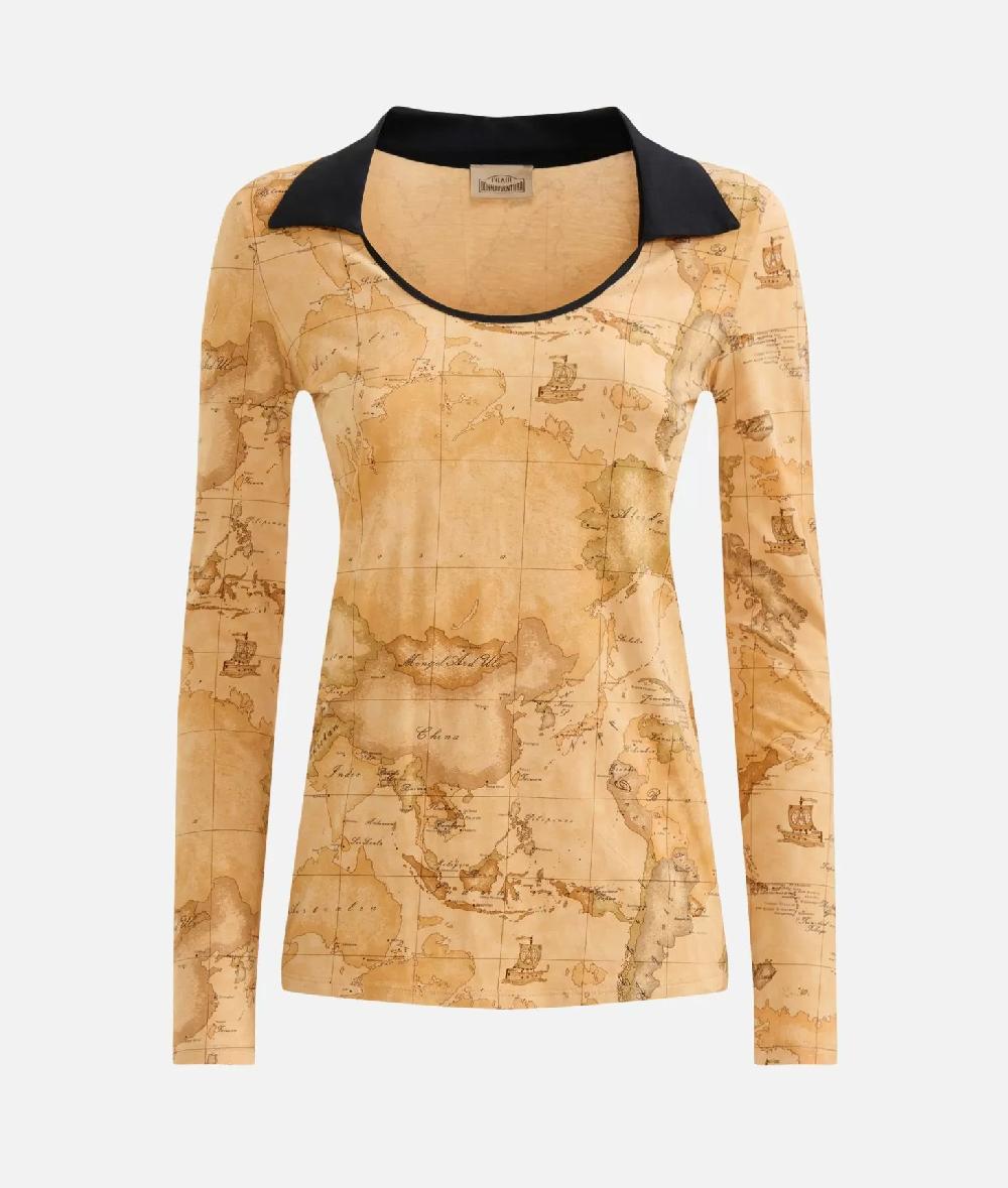 Alviero martini 1a classe T-shirt a maniche lunghe con colletto in jersey di cotone stretch Geo Classic 50% di sconto per tempo limitato