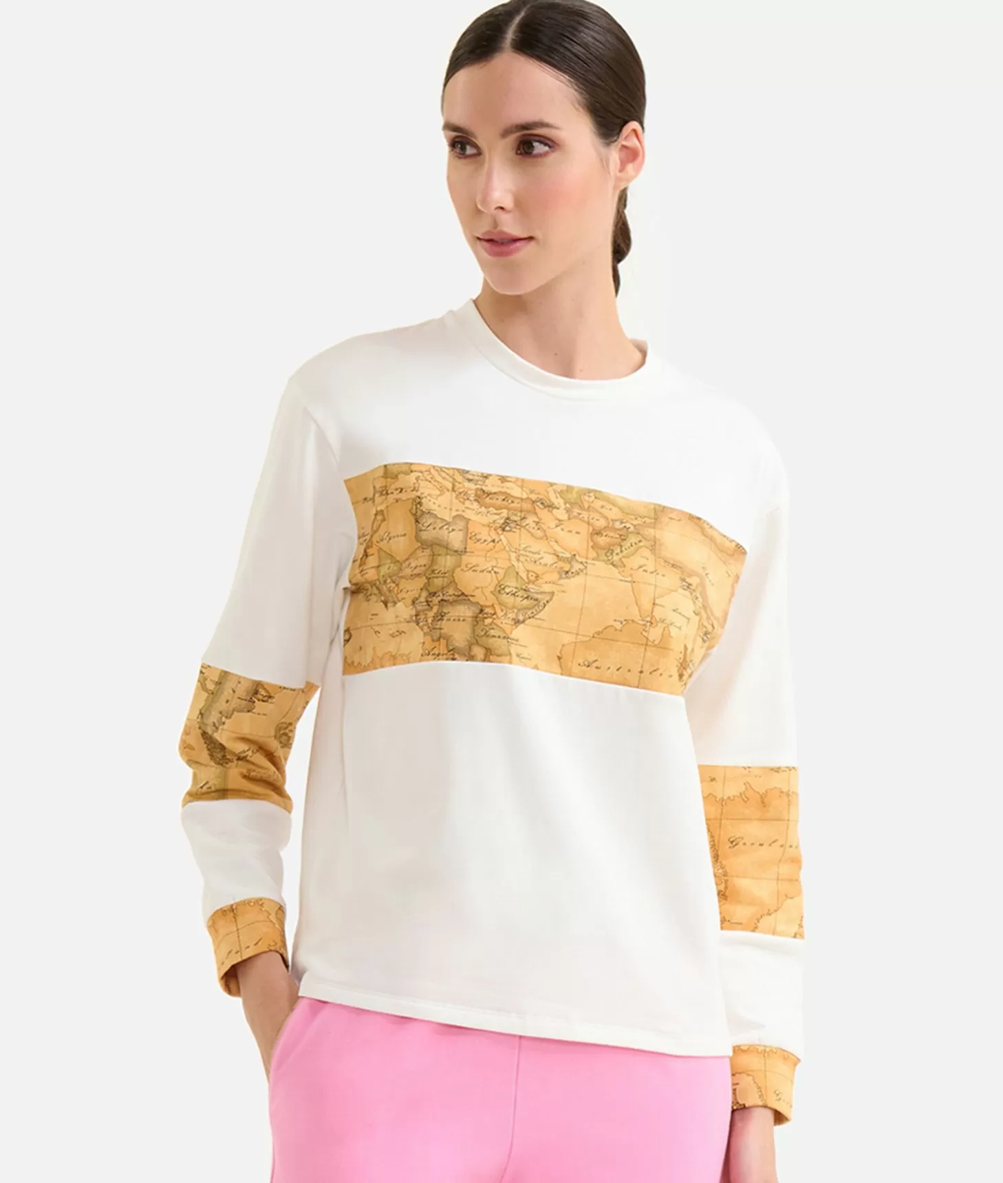 Alviero martini 1a classe Felpa in cotone garzato stretch con inserti Geo Classic Avorio Italia
