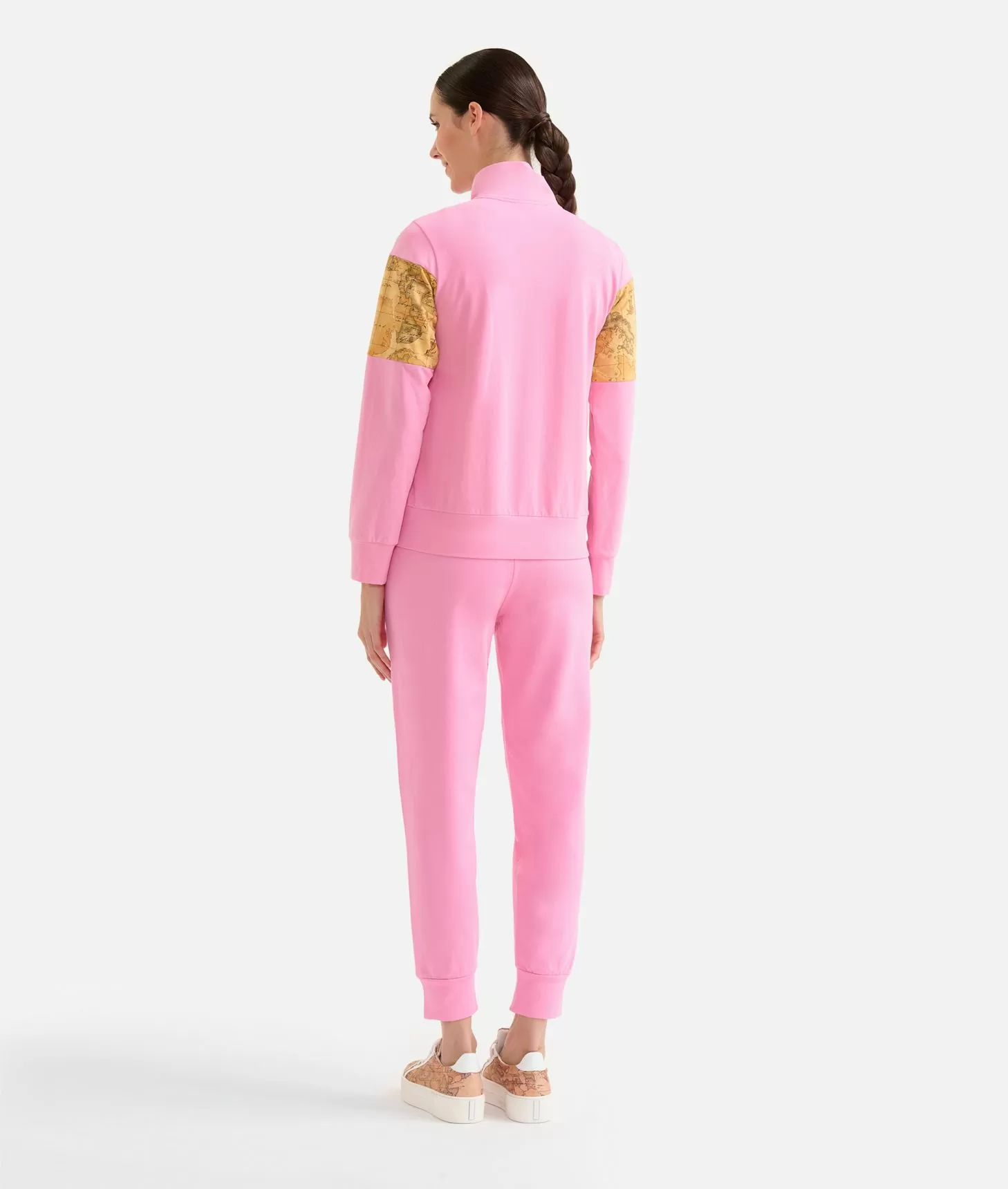 Alviero martini 1a classe Felpa con zip in cotone garzato stretch con inserti Geo Classic Rosa Confetto Nuovo