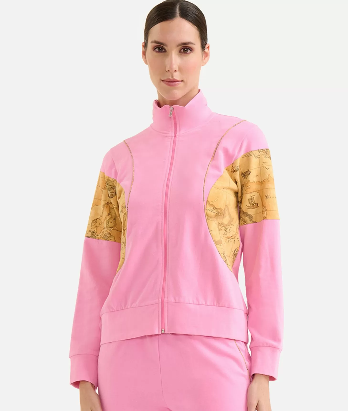 Alviero martini 1a classe Felpa con zip in cotone garzato stretch con inserti Geo Classic Rosa Confetto Nuovo