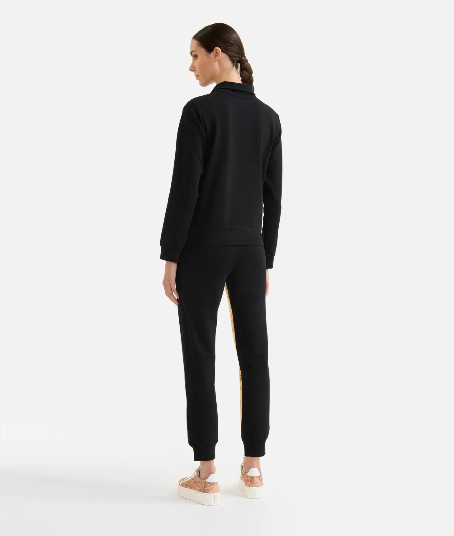 Alviero martini 1a classe Felpa in cotone garzato stretch con intarsio Geo Classic Nera Qualità