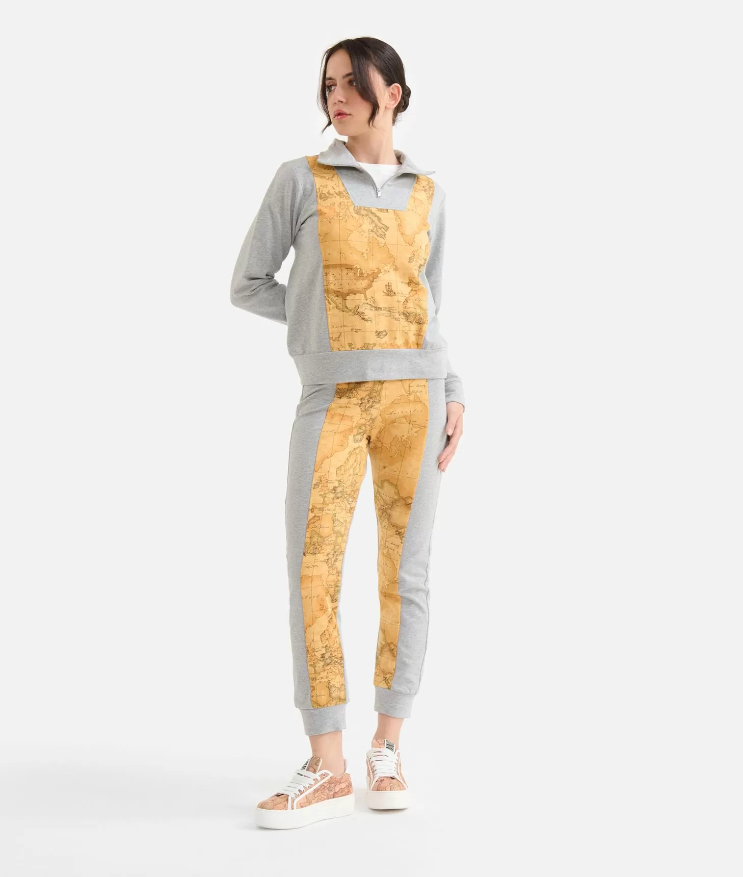 Alviero martini 1a classe Felpa in cotone garzato stretch con intarsio Geo Classic Grigia Vendita