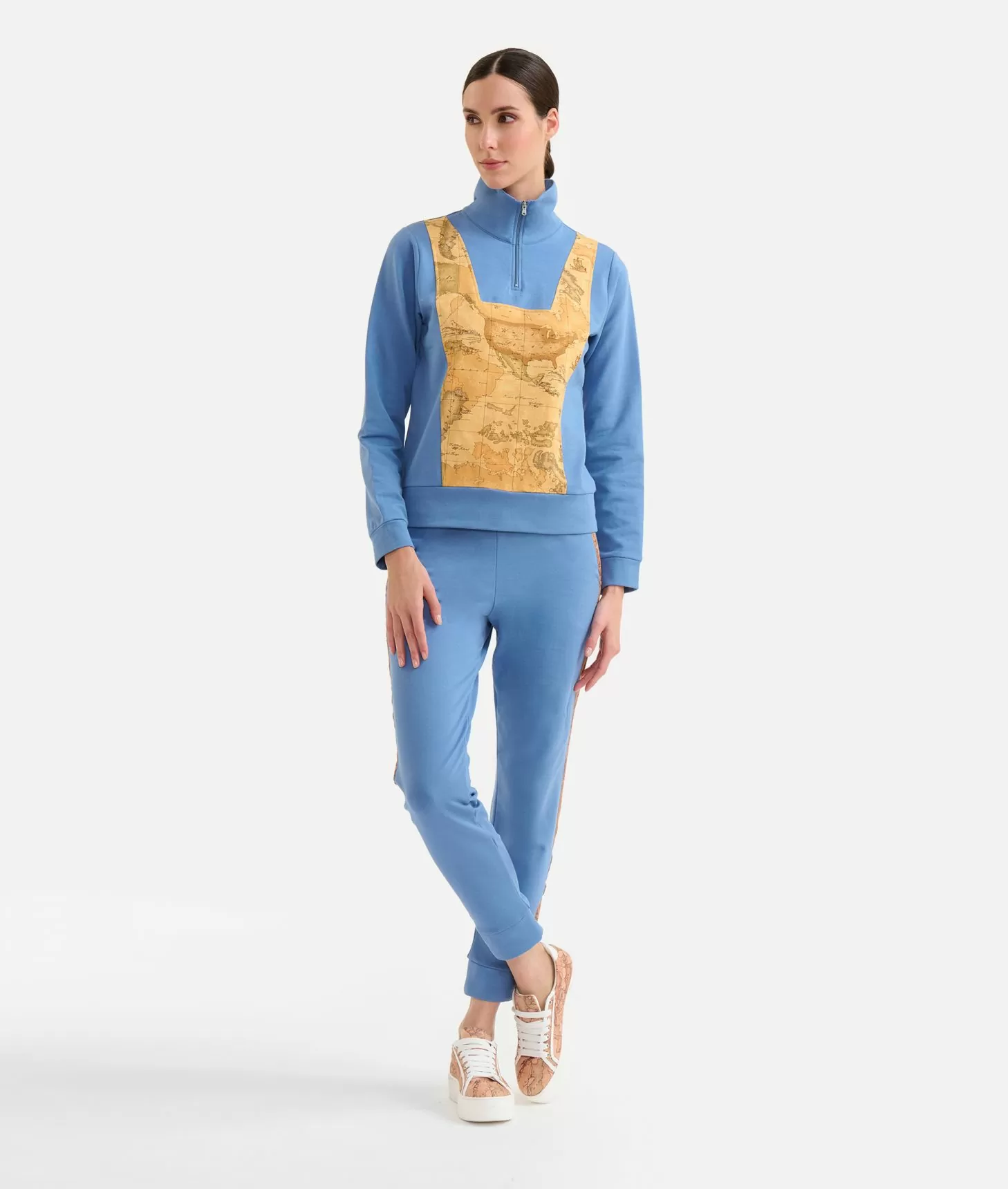 Alviero martini 1a classe Felpa in cotone garzato stretch con intarsio Geo Classic Denim Promozione