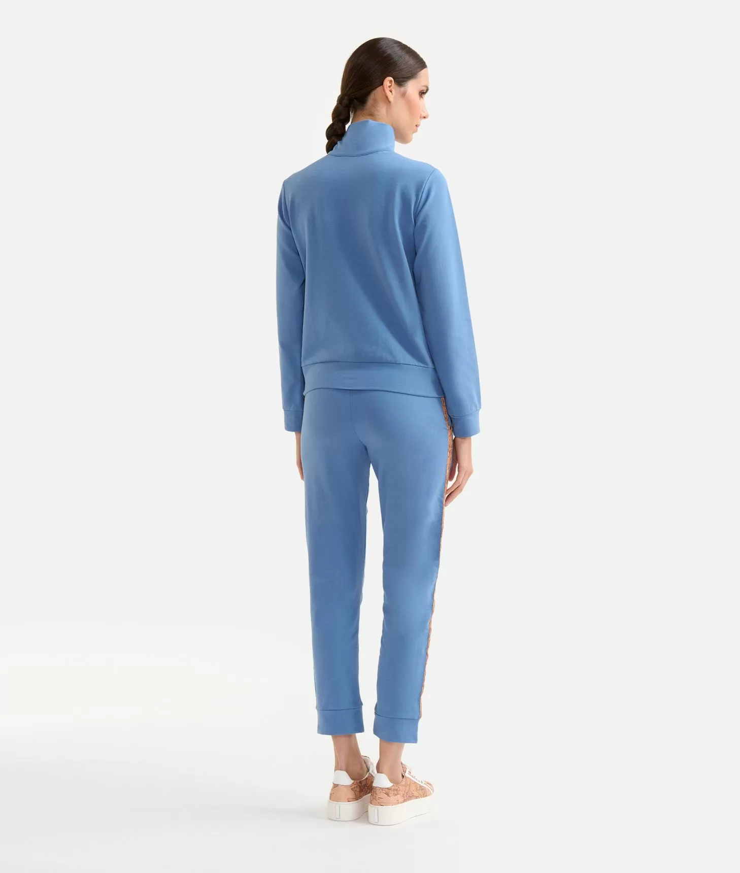 Alviero martini 1a classe Felpa in cotone garzato stretch con intarsio Geo Classic Denim Promozione