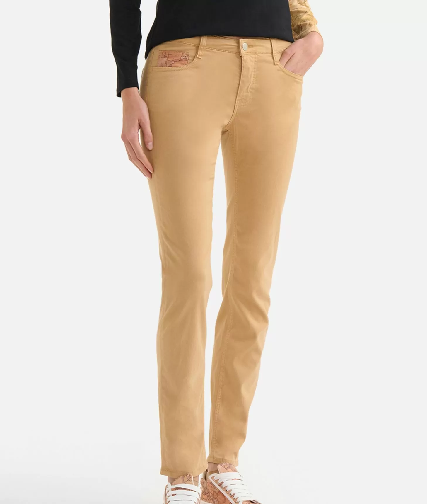 Alviero martini 1a classe Pantaloni in gabardina smerigliata tinti in capo con taschino Geo Classic Cammello Qualità Garantita