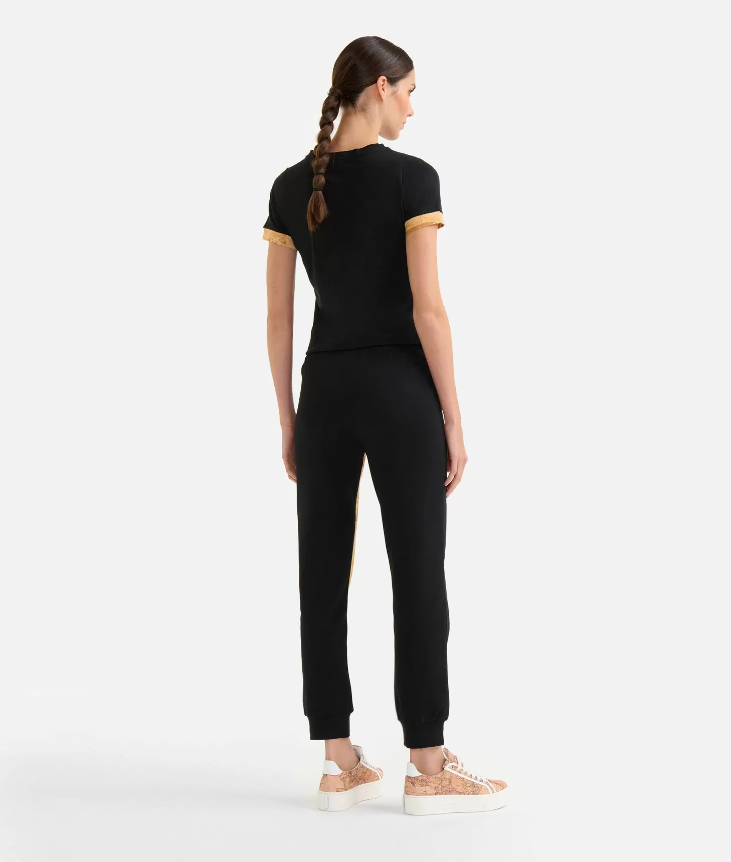 Alviero martini 1a classe Pantaloni in felpa garzata stretch con intarsio Geo Classic Neri Fino Al -60%