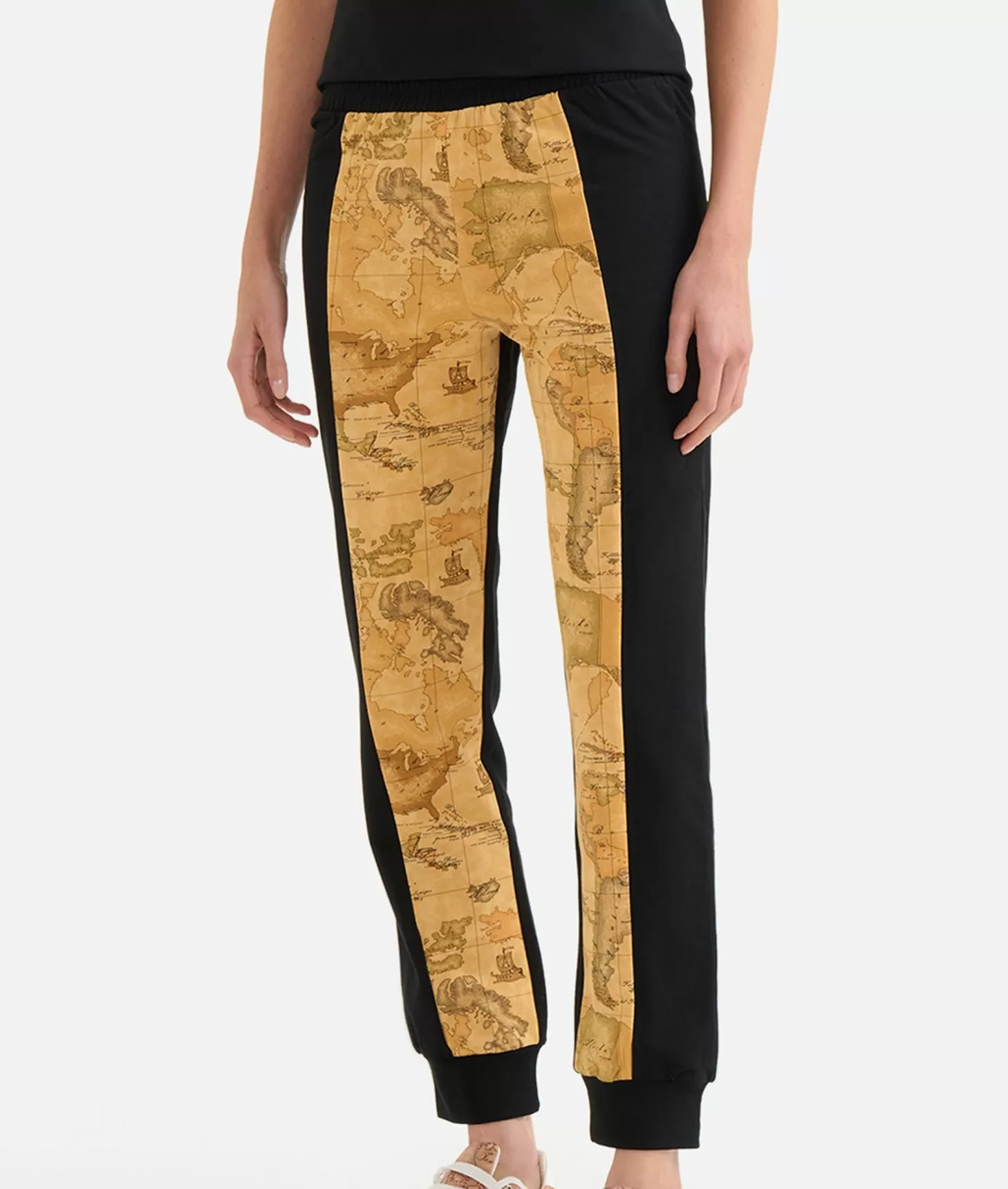 Alviero martini 1a classe Pantaloni in felpa garzata stretch con intarsio Geo Classic Neri Fino Al -60%