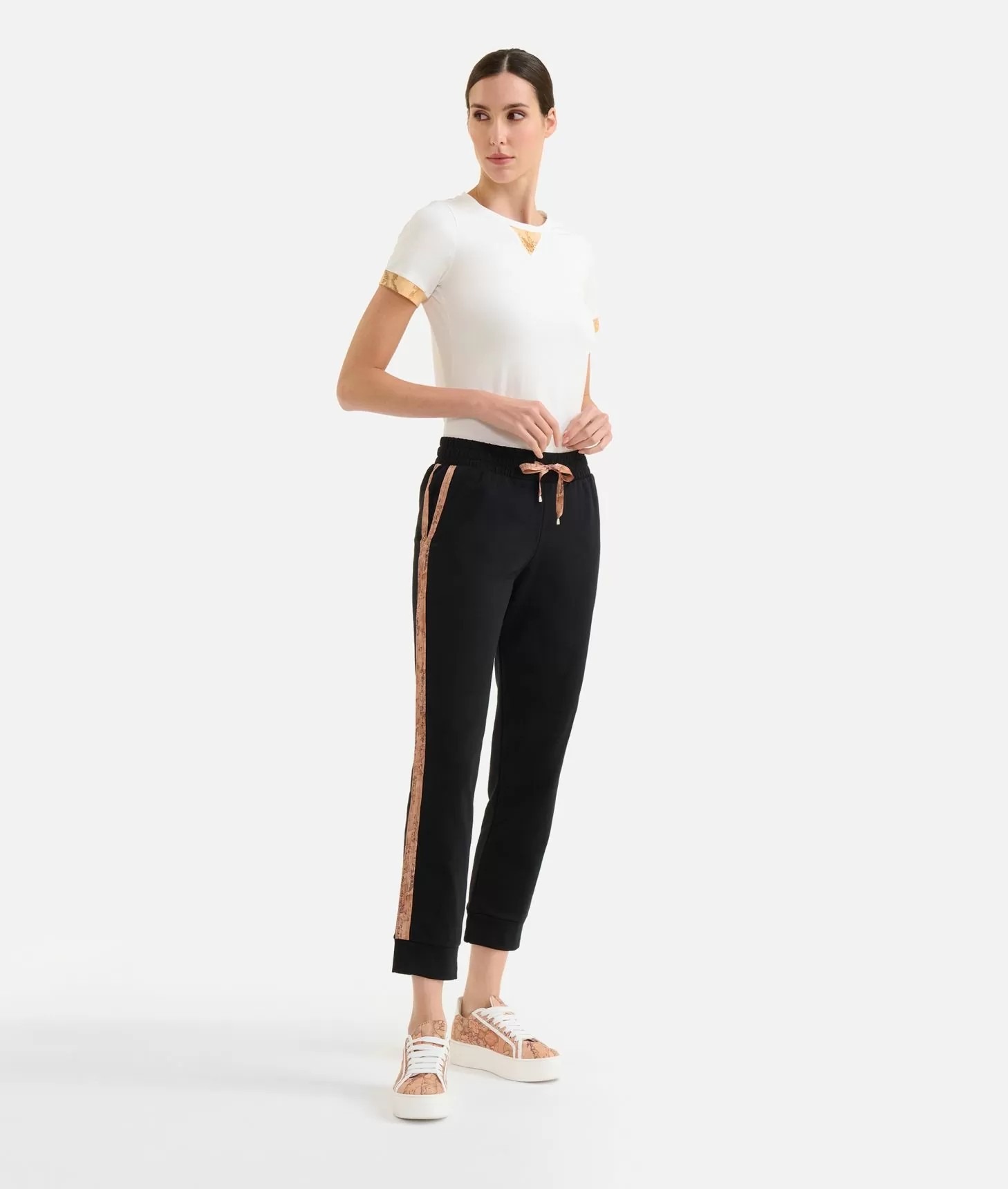 Alviero martini 1a classe Pantaloni in felpa garzata stretch con profili Geo Classic Neri Affare Del Giorno