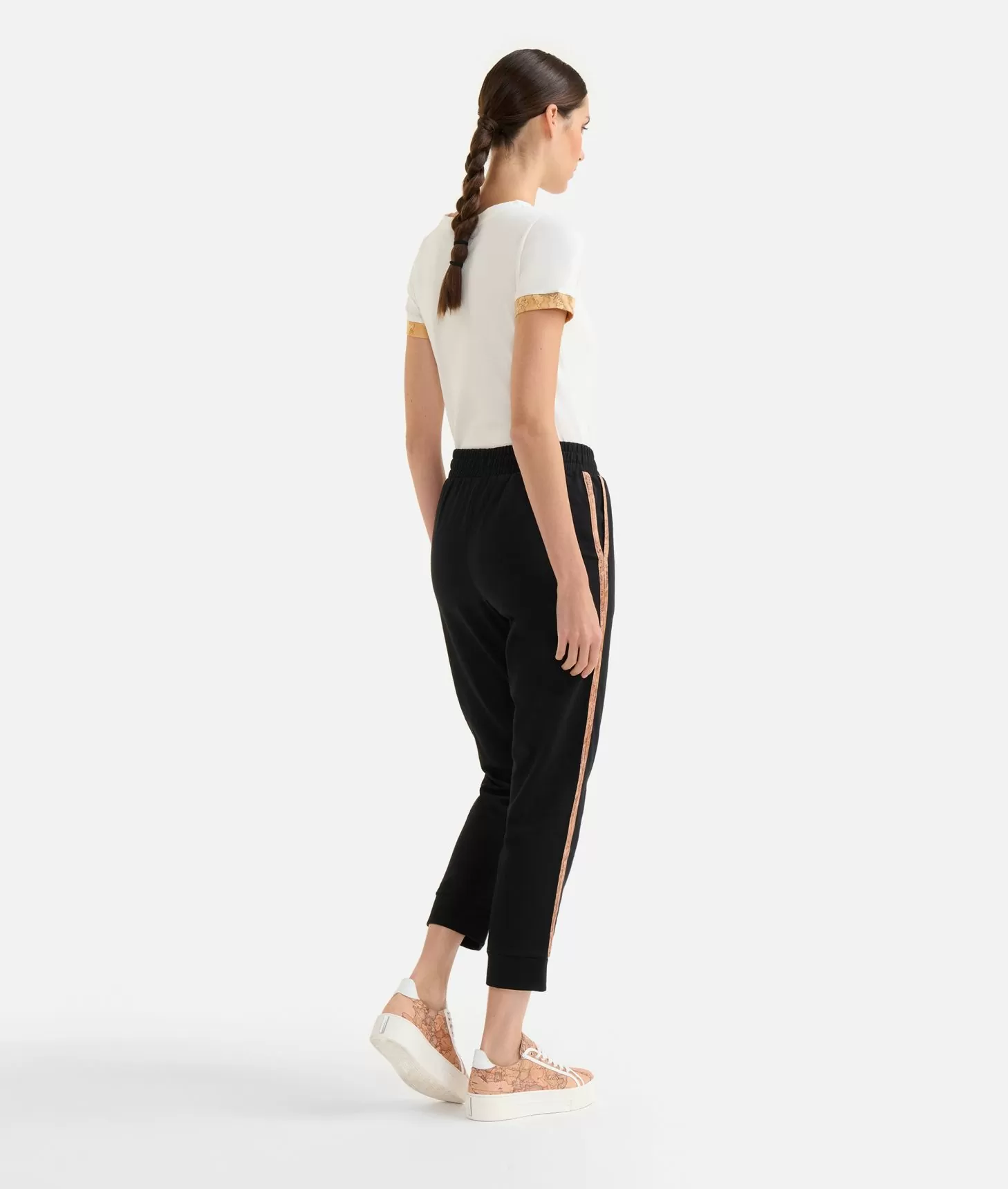 Alviero martini 1a classe Pantaloni in felpa garzata stretch con profili Geo Classic Neri Affare Del Giorno
