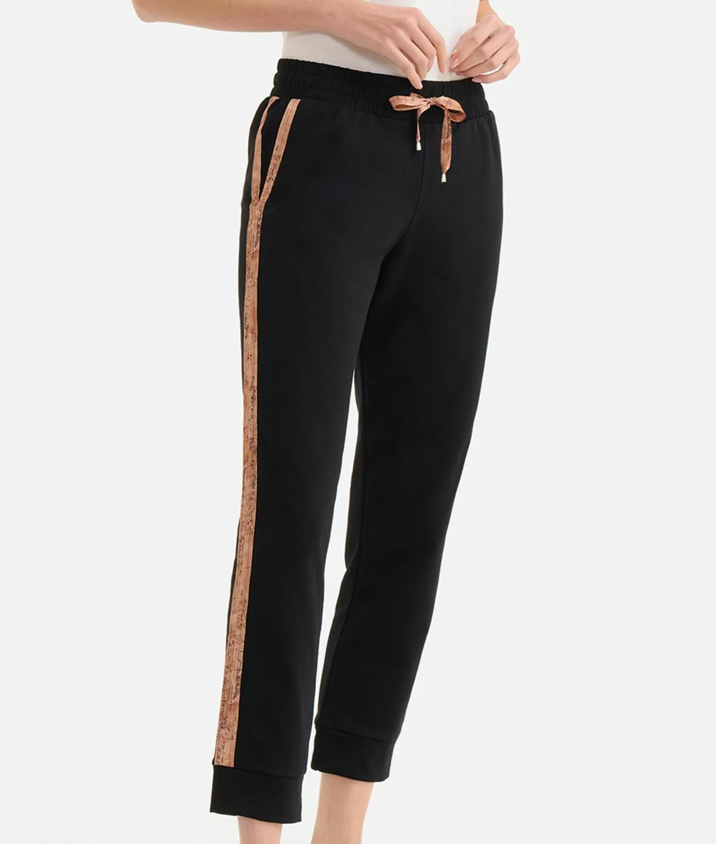 Alviero martini 1a classe Pantaloni in felpa garzata stretch con profili Geo Classic Neri Affare Del Giorno