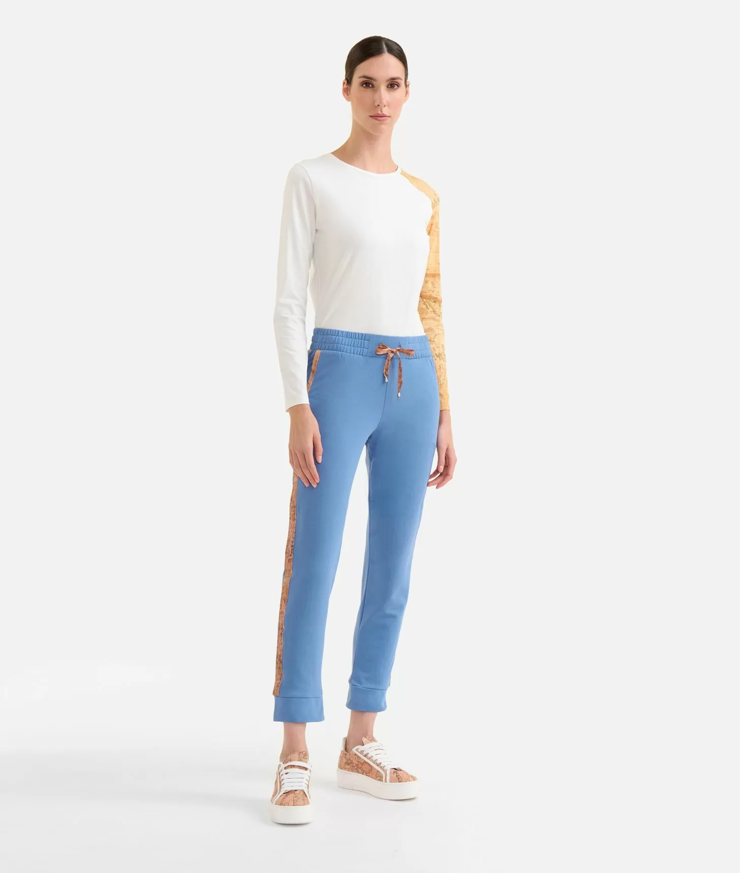 Alviero martini 1a classe Pantaloni in felpa garzata stretch con profili Geo Classic Denim Prezzo Ridotto