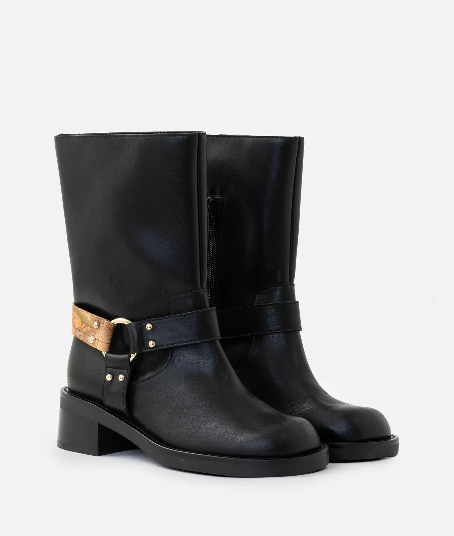 Alviero martini 1a classe Stivaletti biker in pelle liscia con dettaglio Geo Classic Neri Offerta