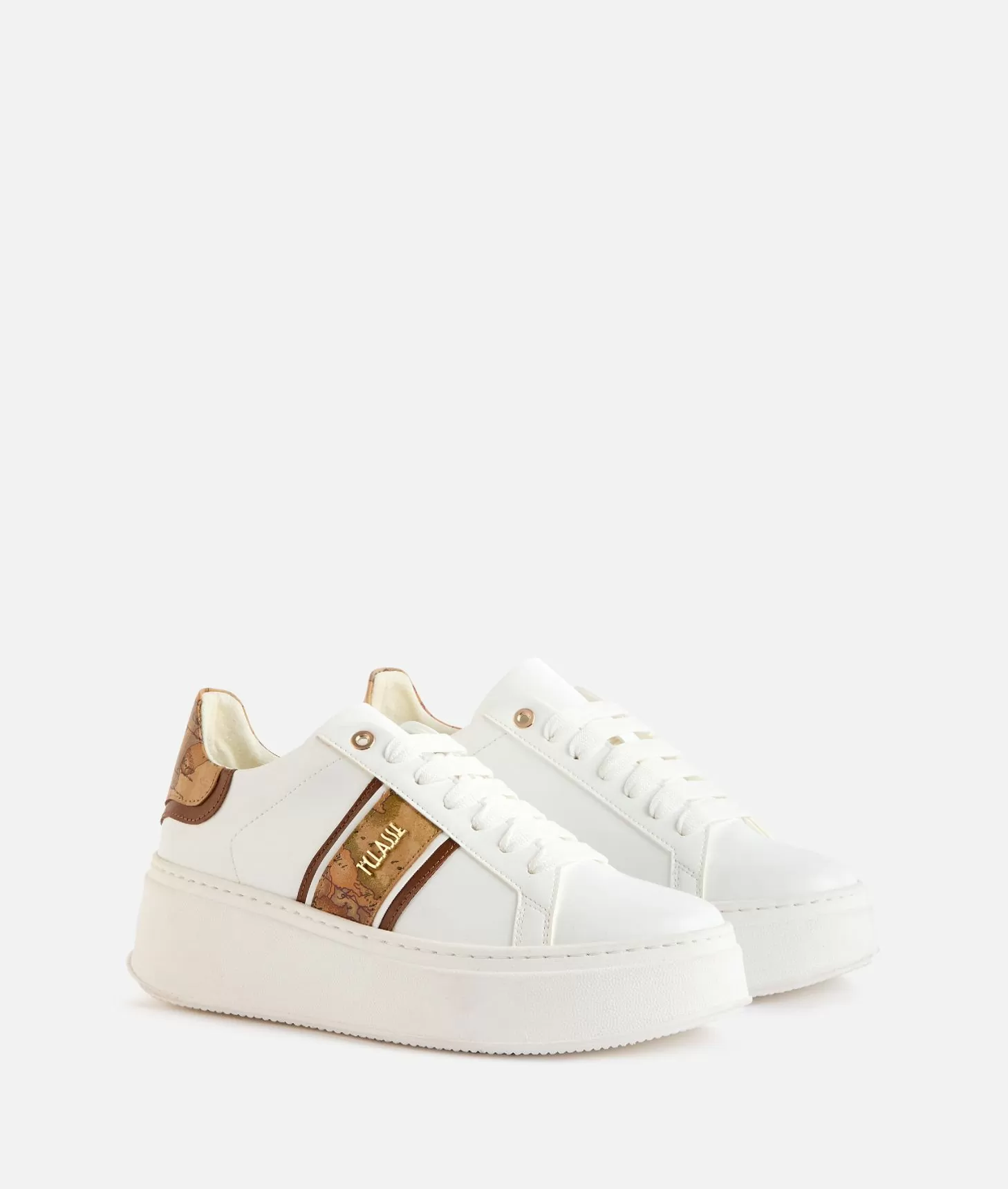 Alviero martini 1a classe Sneakers zeppate in eco nappa con banda Geo Classic Bianche Promozione temporanea
