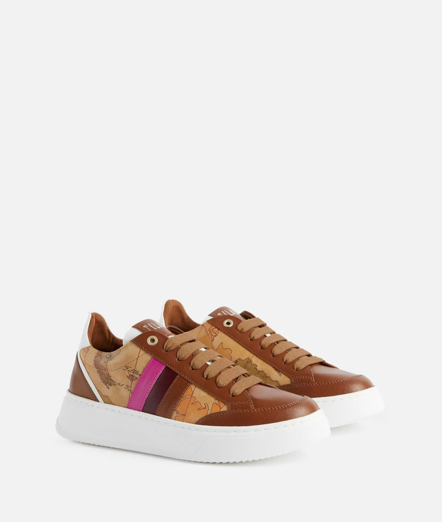 Alviero martini 1a classe Sneakers in pelle liscia con bande laterali Castagna Super sconto