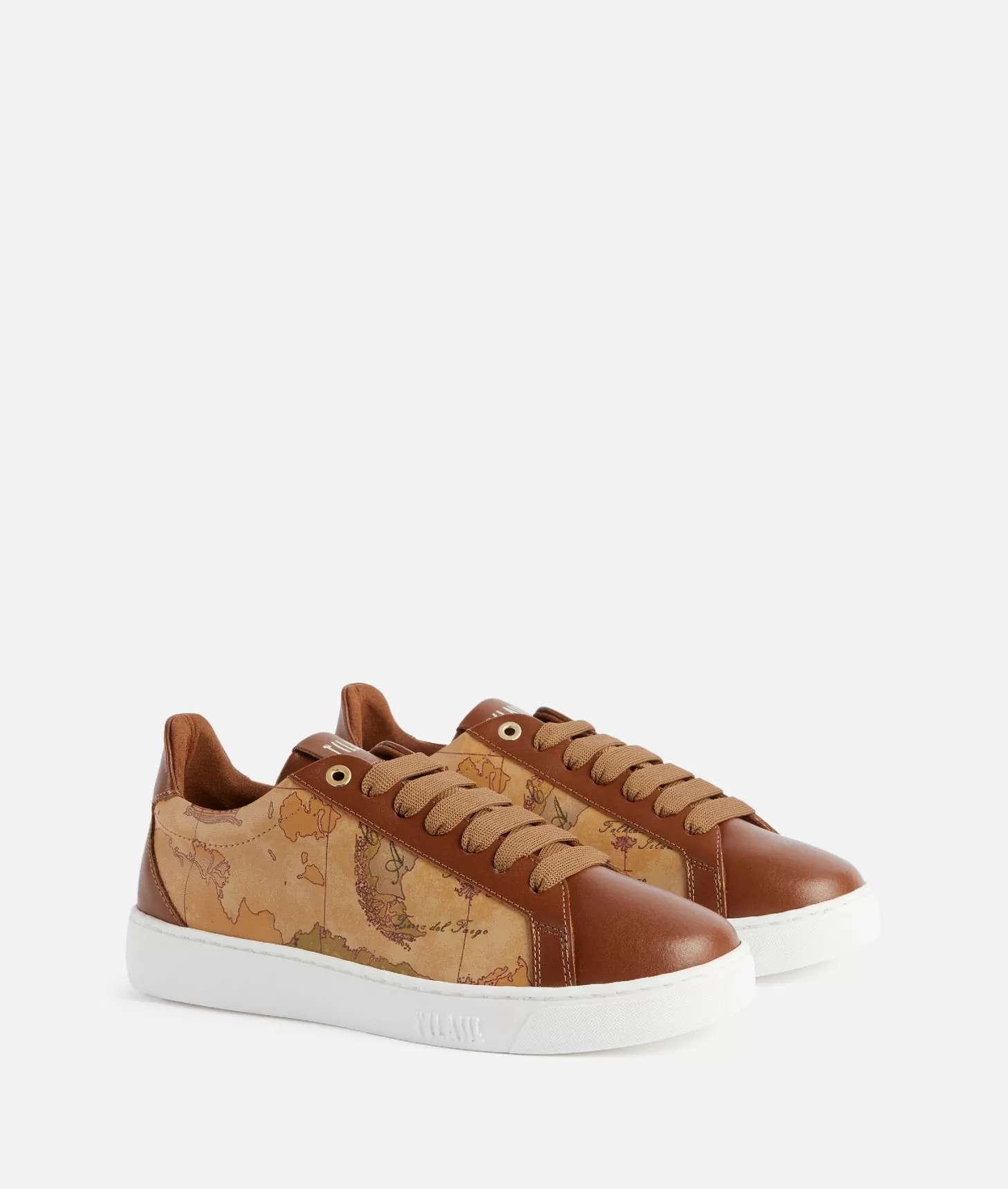 Alviero martini 1a classe Sneakers in pelle liscia ed eco nappa Geo Classic Castagna In vendita