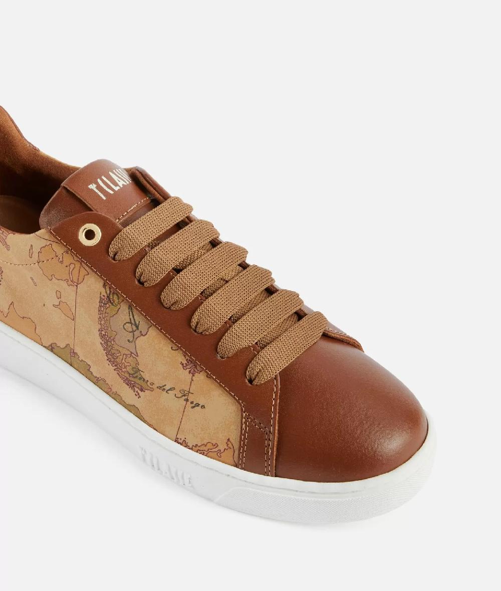 Alviero martini 1a classe Sneakers in pelle liscia ed eco nappa Geo Classic Castagna In vendita