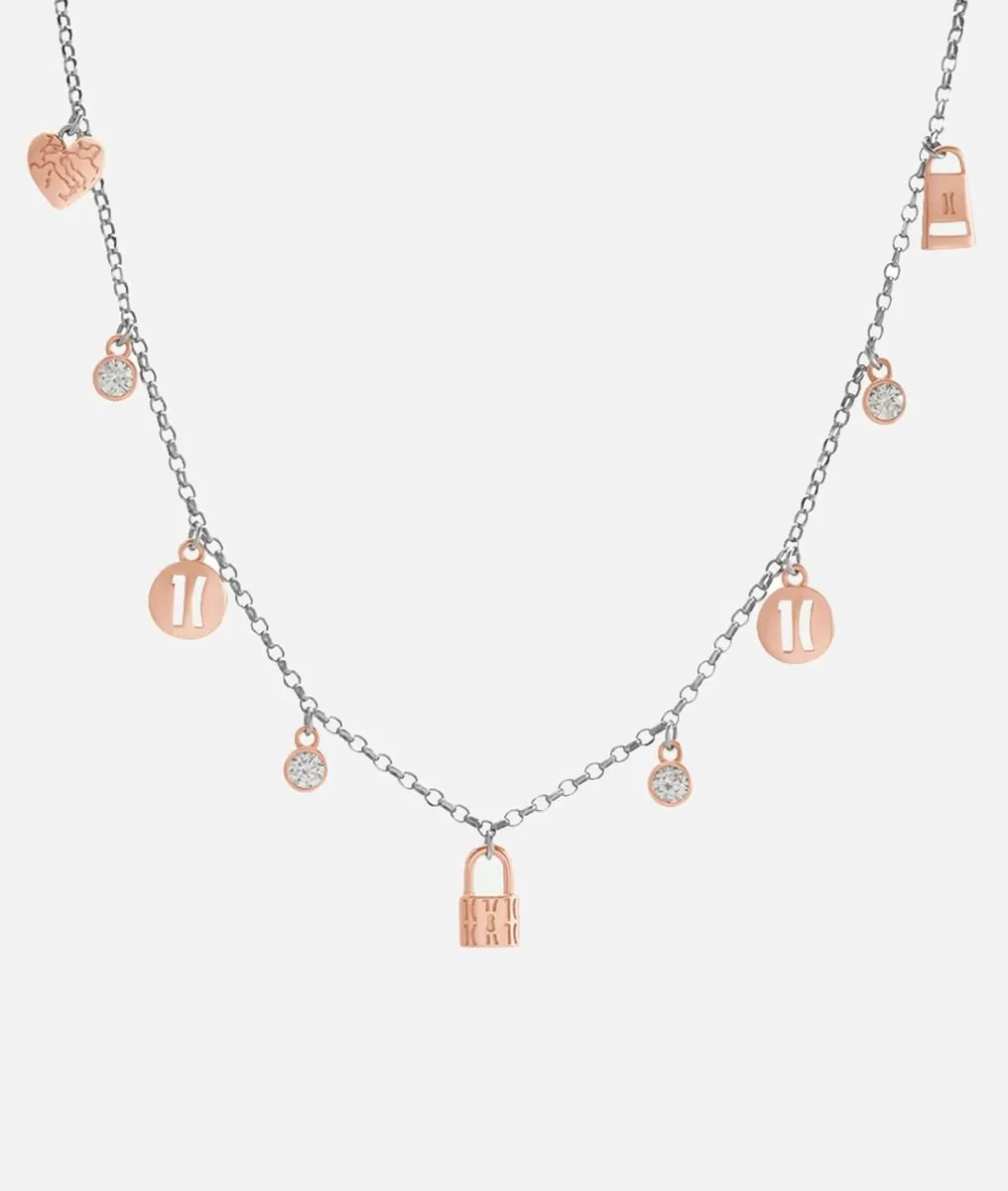 Alviero martini 1a classe Rambla collana con charms bagnati oro rosa in Argento Saldi Di Fabbrica