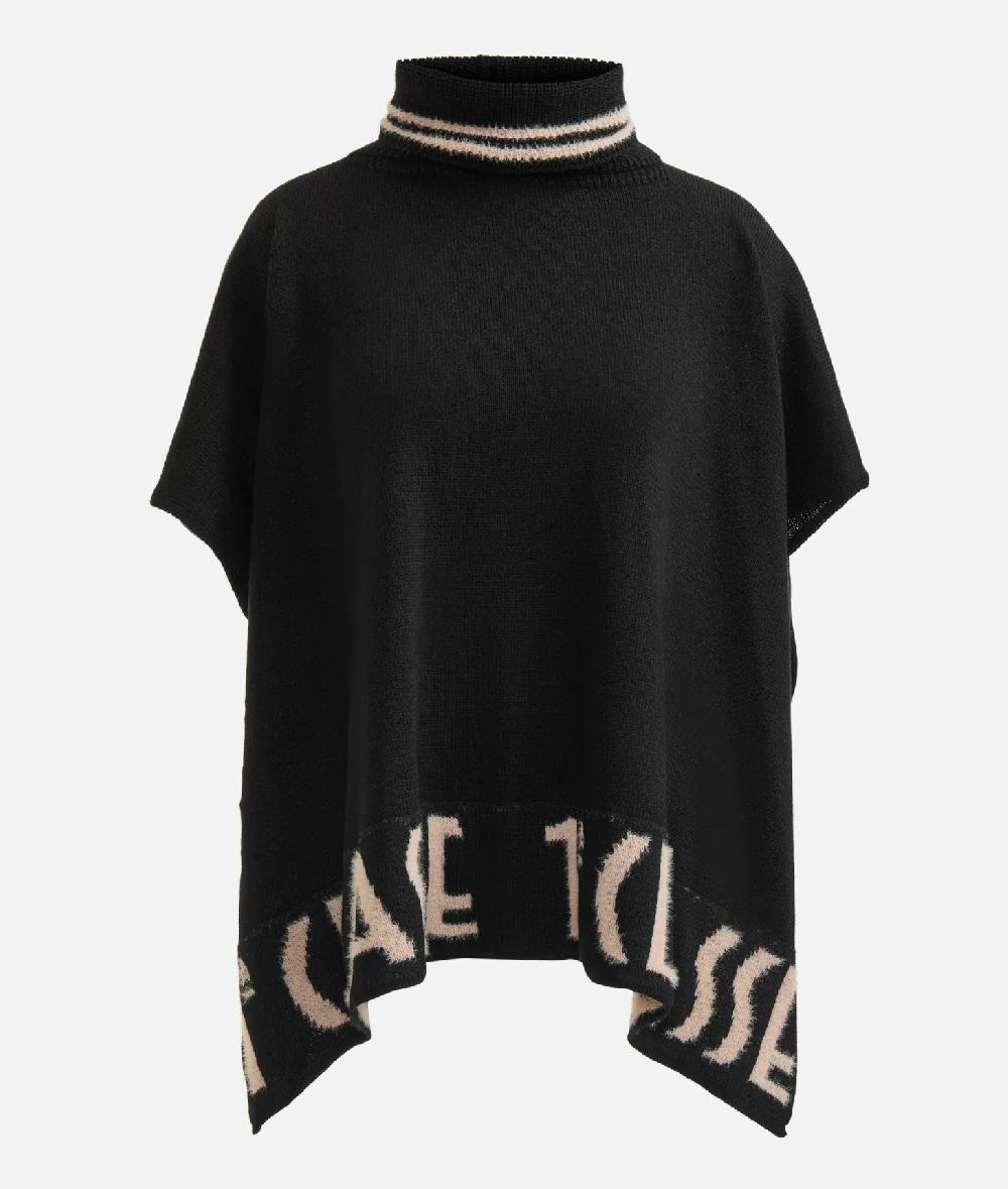 Alviero martini 1a classe Poncho a collo alto con logo Nero Comprare a buon mercato