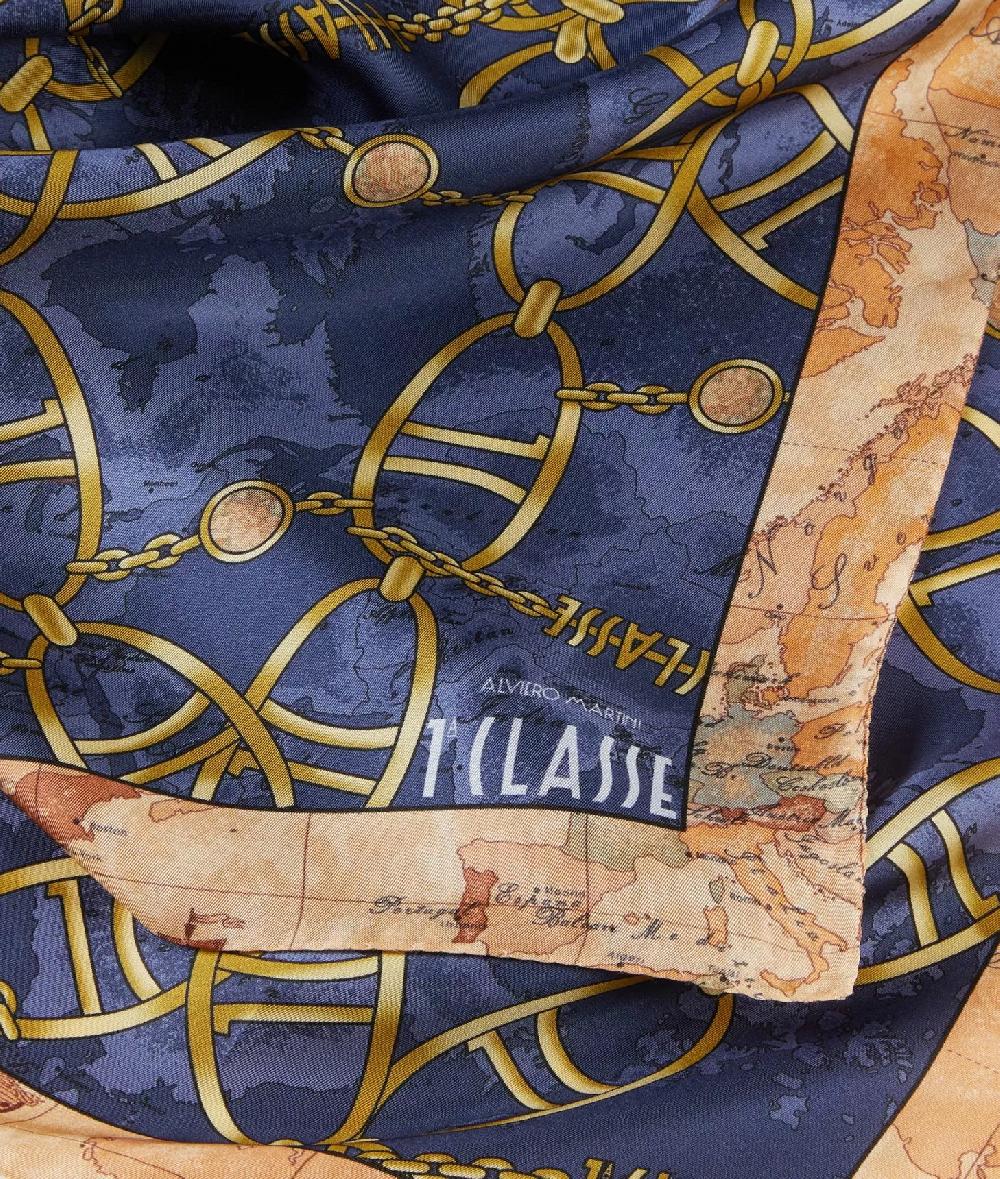Alviero martini 1a classe Foulard Geo Chain in seta 70x70 Blu Zaffiro Only for today