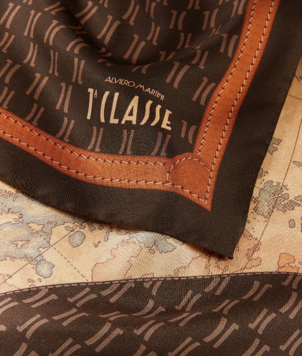 Alviero martini 1a classe Geo Iconic Mix foulard in seta 90x90 Cioccolato Sostegno trimestrale